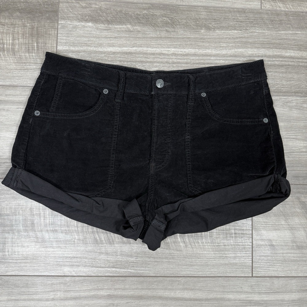 Free People Women's Fine Wale Corduroy Shorts Cuffed Stretch Black Size‎ 30 NWOT